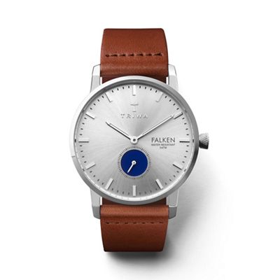 Unisex silver and blue 3-hand watch with leather strap